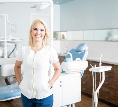 Smiling woman in dental office